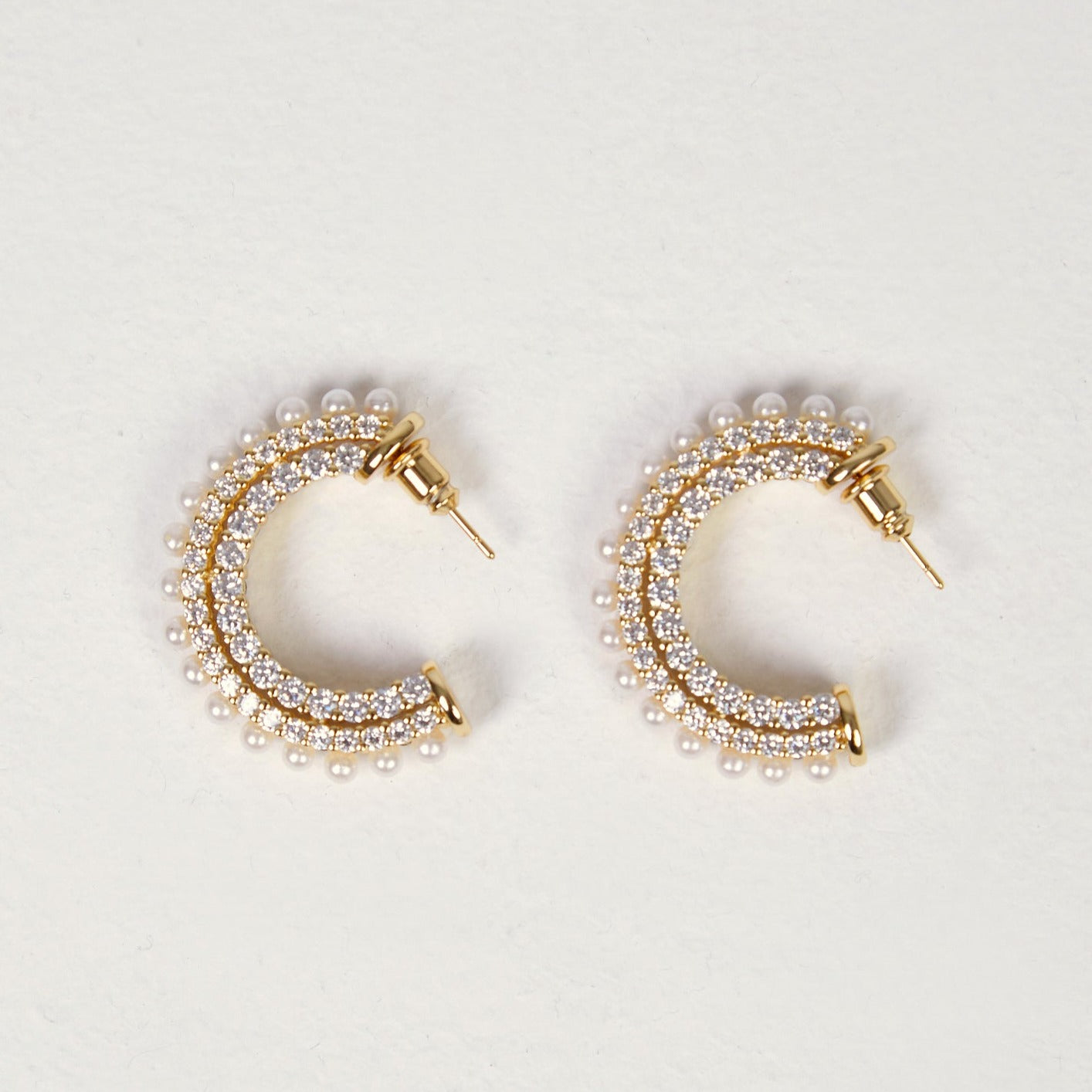 Pearl and Stone Embellished Earrings (Gold)