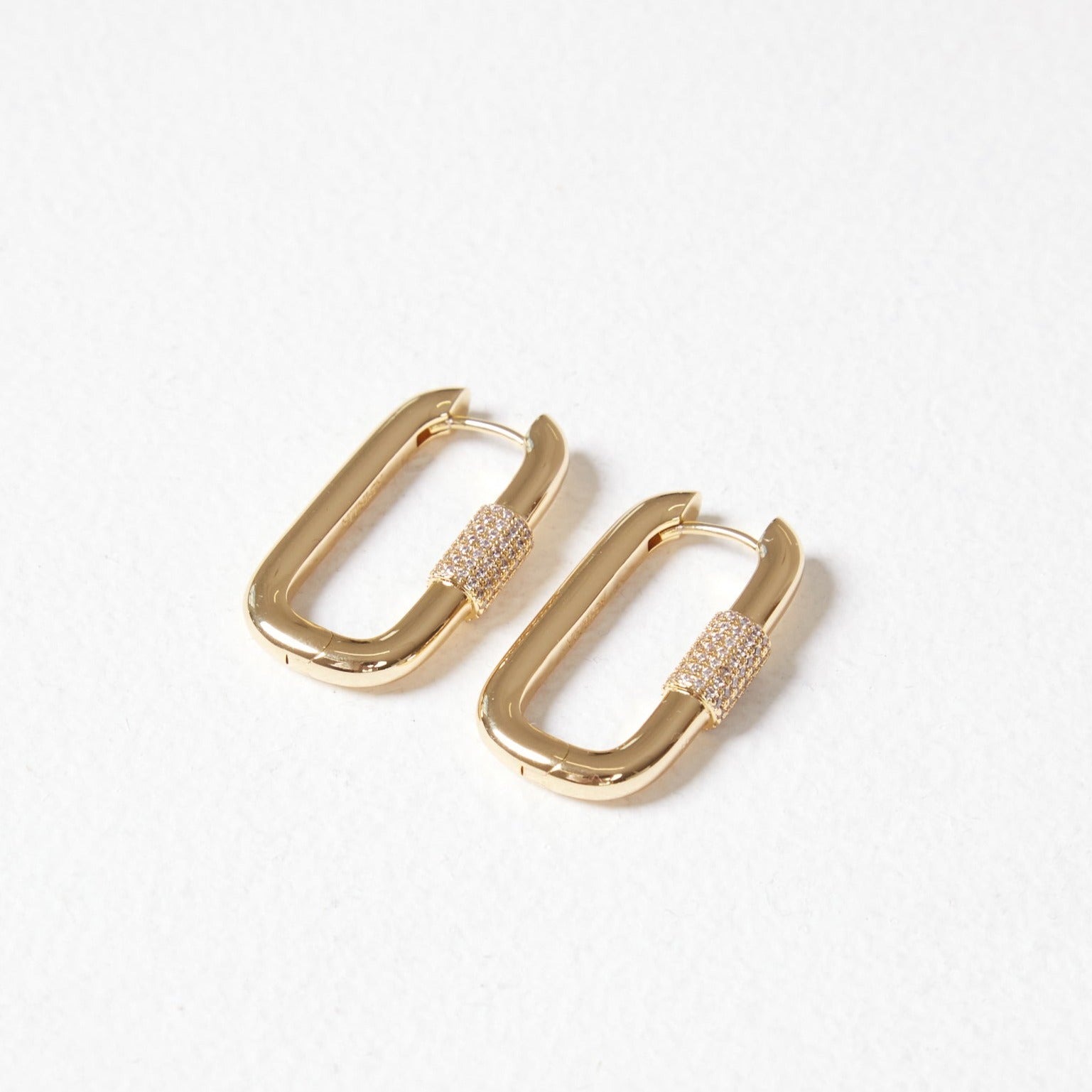 Diamante Detail Carabiner Earrings (Gold)