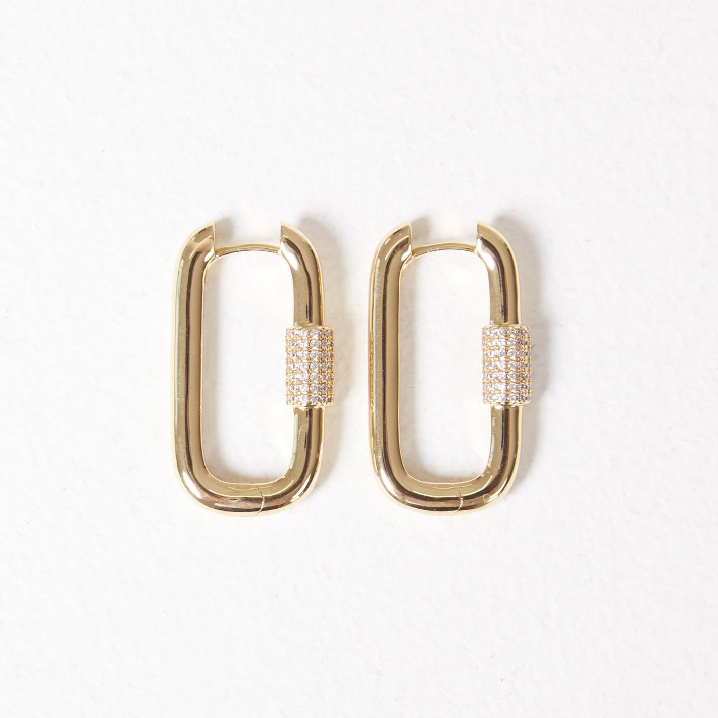 Diamante Detail Carabiner Earrings (Gold)