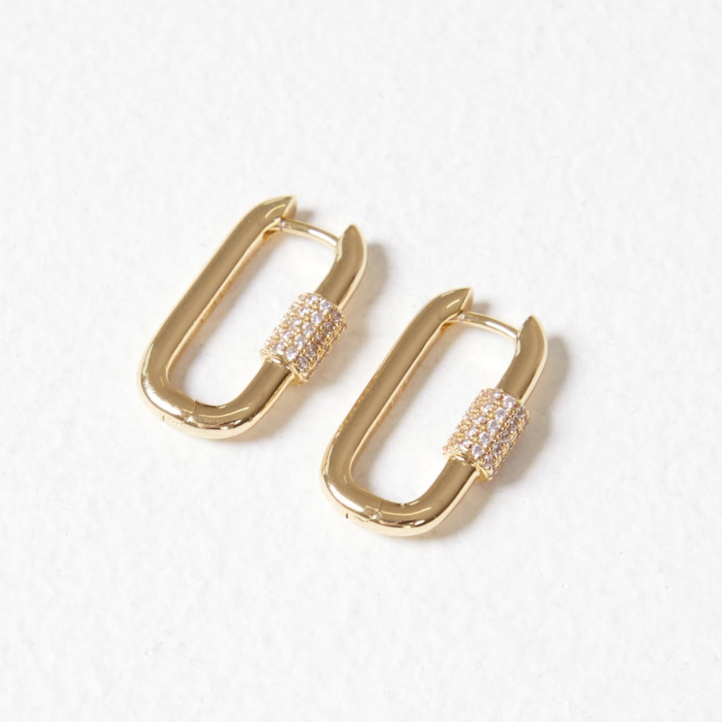 Mini Diamante Detail Carabiner Earrings (Gold)