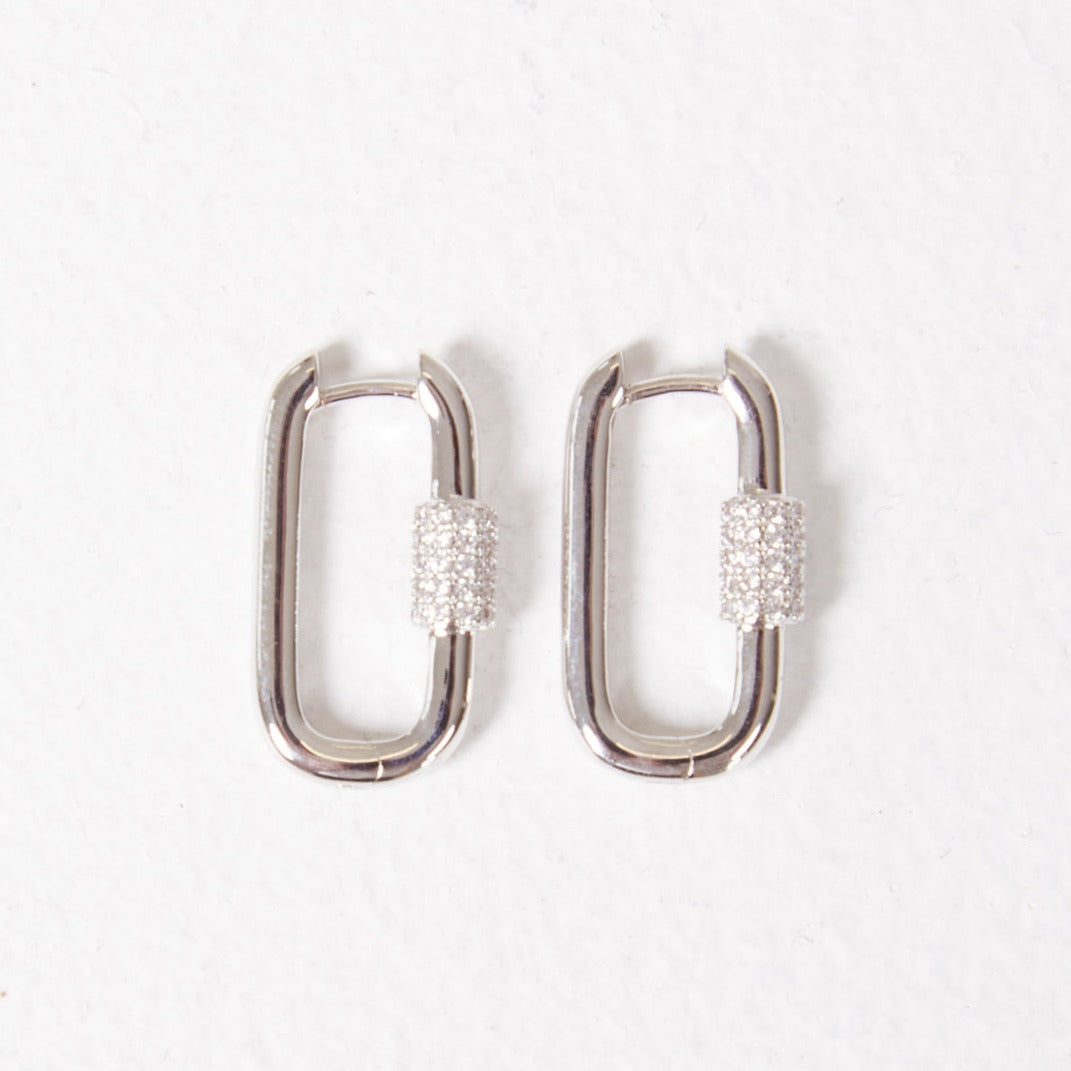 Diamante Detail Carabiner Earrings (Silver)