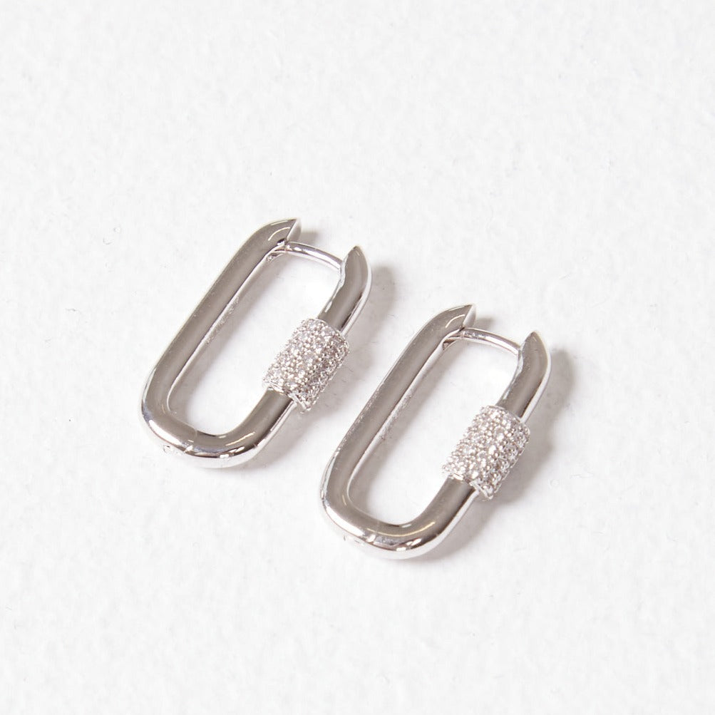 Diamante Detail Carabiner Earrings (Silver)