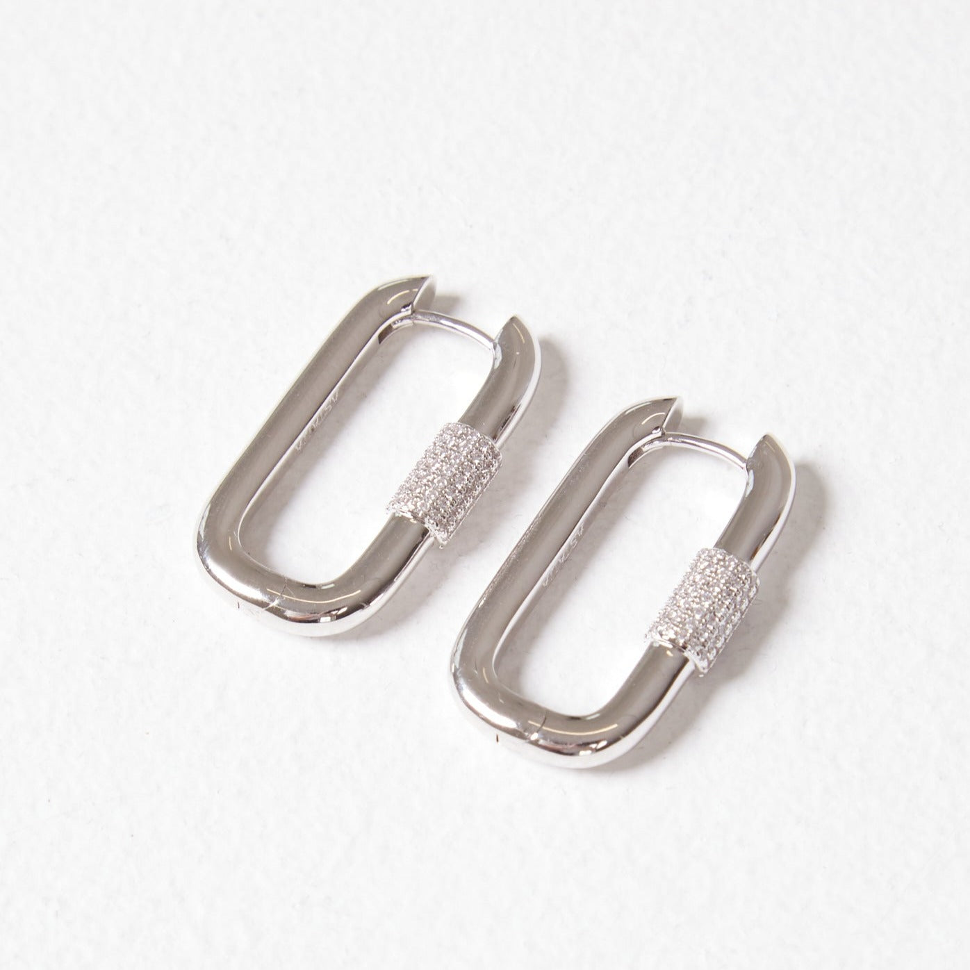Mini Diamante Detail Carabiner Earrings (Silver)