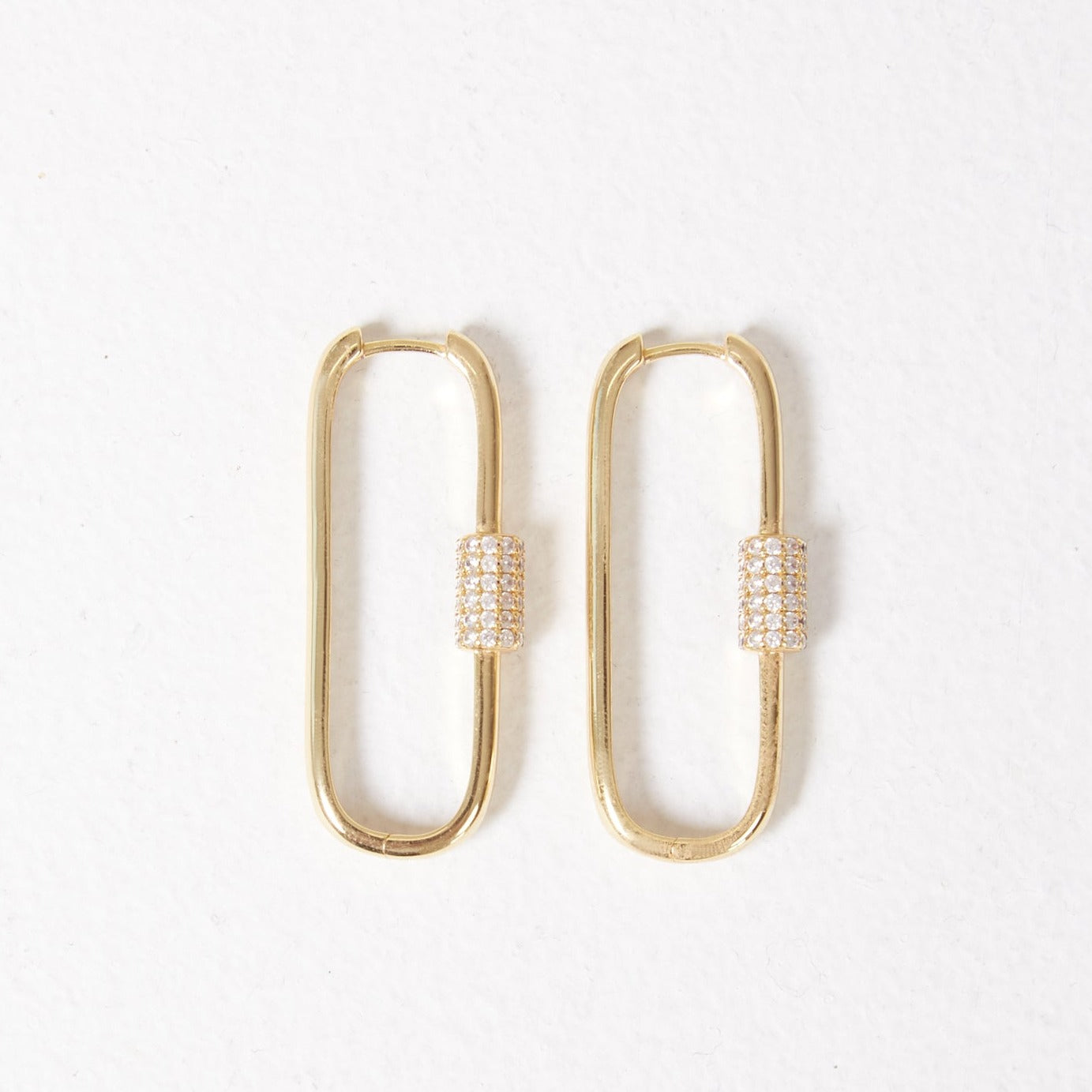 Long Diamante Detail Carabiner Earrings (Gold)